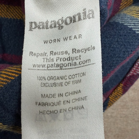 Patagonia Worn Wear S Fjord Flannel Shirt Organic Cotton Navy Gold Burgundy - Picture 8 of 13